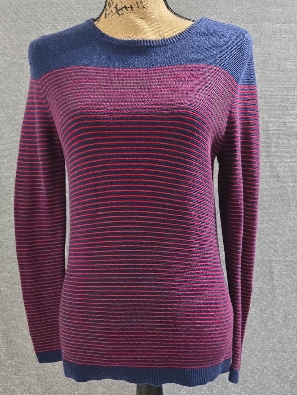 Talbots Striped Crewneck Sweater in Navy, Plum and Pink Size SP